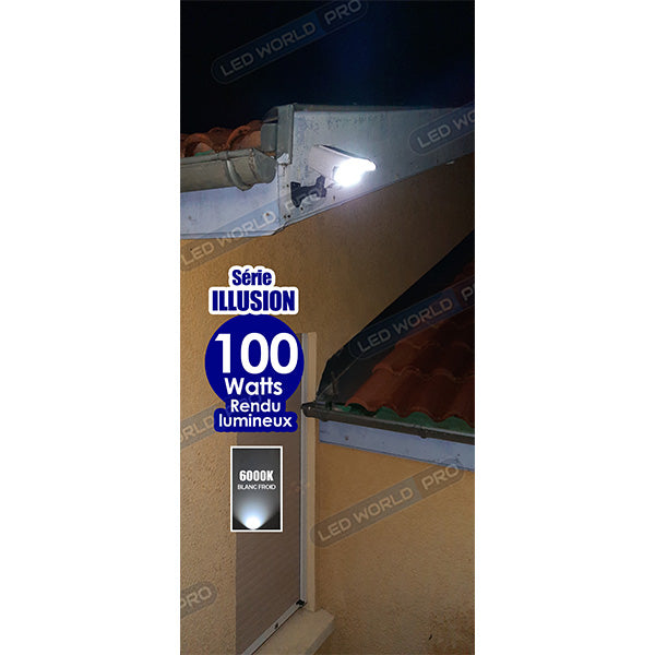 Pack de 10x Projecteurs LED solaires de sécurité - Série ILLUSION – Rendu lumineux 100 Watts - IP65 - 195 x 104 x 90 mm - 3 modes - Télécommande - Avec détecteur de mouvement – Fonction détection 0-100% - Avec capteur crépusculaire - 6000k