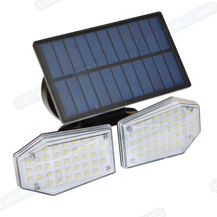 Pack de 2x Projecteurs LED solaires à double tête ajustable - Série OPTIC - Rendu lumineux 2x 80 Watts - Multi angles d'installation - IP65 - 14 x 9 cm - Détecteur de mouvement - 6000k - 3 Modes de fonctionnement