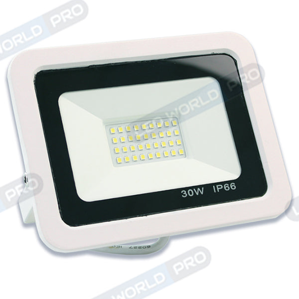 Projecteur LED filaire - Série PAD - 30 Watts - 3000 Lumens - 100 Lumens/Watt - Angle 120° - IP66 - 15 x 10 x 3 cm - Modèle blanc - 6000k