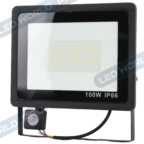 Projecteur LED filaire - Série PAD PIR - 100 Watts - 10 000 Lumens - 100 Lumens/Watt - Angle 120° - IP66 - 24 x 16 x 3 cm - 6000k - Avec détecteur de mouvement Infrarouge
