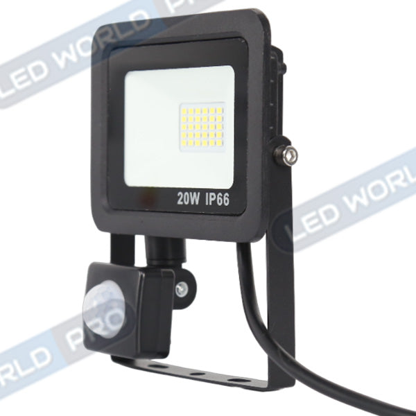 Pack de 10x Projecteurs LED filaires - Série PAD PIR - 20 Watts - 2000 Lumens - 100 Lumens/Watt - Angle 120° - IP66 - 12 x 8 x 3 cm - 6000k - Avec détecteur de mouvement Infrarouge