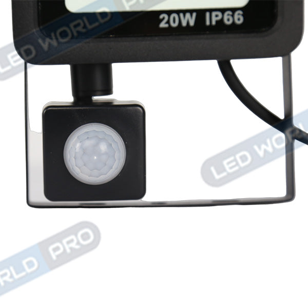 Pack de 2x Projecteurs LED filaires - Série PAD PIR - 20 Watts - 2000 Lumens - 100 Lumens/Watt - Angle 120° - IP66 - 12 x 8 x 3 cm - 6000k - Avec détecteur de mouvement Infrarouge