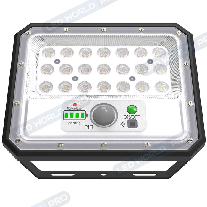 Pack de 2x Projecteurs LED solaires - Série SECURITY V2 - 120 Watts - 700 Lumens - Angle 90° - IP65 - Lampe 21 x 17 x 4 cm - Panneau solaire MONOCRISTALLIN 21 x 20 x 2 cm - Avec détecteur de mouvement - Avec télécommande - Support ajustable