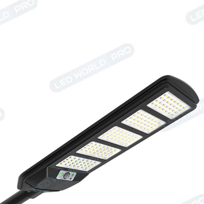 Pack lampadaire solaire complet 6 mètres : Lampe de rue et parking - Série VIEW V2 - 400 Watts - 3000k + Mât STANDARD (V1 EVO ou V4 EVO - Avec trappe) + Adaptateur tête de mât 80/50mm ou Support déporté 45mm