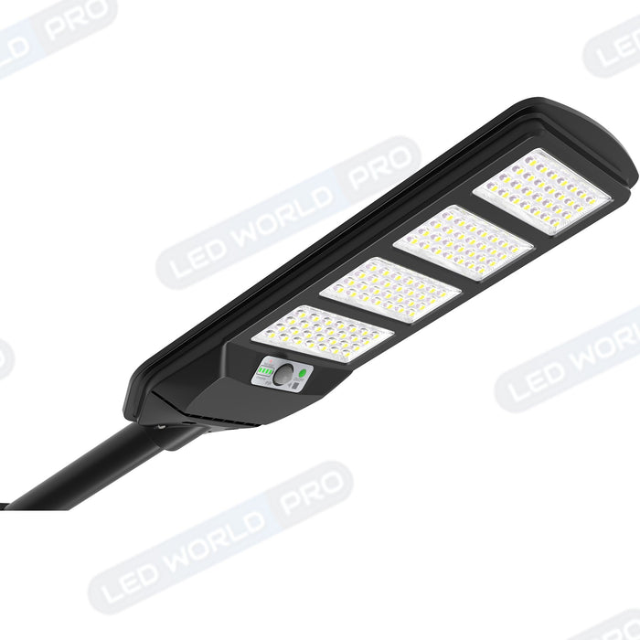 Pack lampadaire solaire complet double tête 6 mètres : 2x Lampes de rue et parking - Série VIEW V2 - 400 Watts - 6000k + Mât STANDARD 6 mètres au choix (Série STANDARD V1 EVO ou Série STANDARD V4 EVO - Avec trappe) + Double tête de mât + 2x Adaptateurs