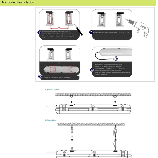 Pack de 9x Réglettes LED étanches - Série TR150 - Ultra Haute Performance - 36 Watts  - Connectable - Angle 120° – &nbsp;5400 Lumens - 120cm - 150 Lumens/Watt - IP65 -  1200 x 95 x 80 mm - 4000K - Garantie 5 ans