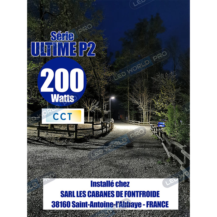 Pack de 10x Lampes de rue filaires - Série ULTIME P2 - CCT - Puissance ajustable 100 / 150 / 200 Watts - 180 Lumens/Watt - 53 x 30 x 6,5 cm - IP66 - Angle 150 x 90° - Tube d'insertion 60mm - Couleur Bronze foncé - Dimmable – Angle rotatif - Garantie 5 ans
