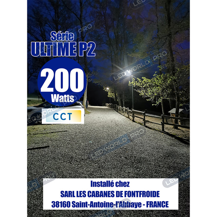 Pack de 10x Lampes de rue filaires - Série ULTIME P2 - CCT - Puissance ajustable 100 / 150 / 200 Watts - 180 Lumens/Watt - 53 x 30 x 6,5 cm - IP66 - Angle 150 x 90° - Tube d'insertion 60mm - Couleur Bronze foncé - Dimmable – Angle rotatif - Garantie 5 ans