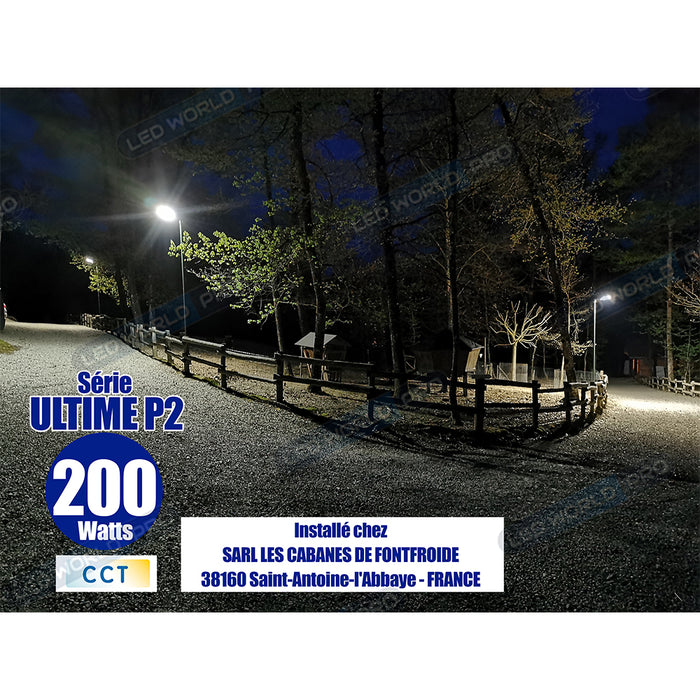 Pack de 10x Lampes de rue filaires - Série ULTIME P2 - CCT - Puissance ajustable 100 / 150 / 200 Watts - 180 Lumens/Watt - 53 x 30 x 6,5 cm - IP66 - Angle 150 x 90° - Tube d'insertion 60mm - Couleur Bronze foncé - Dimmable – Angle rotatif - Garantie 5 ans