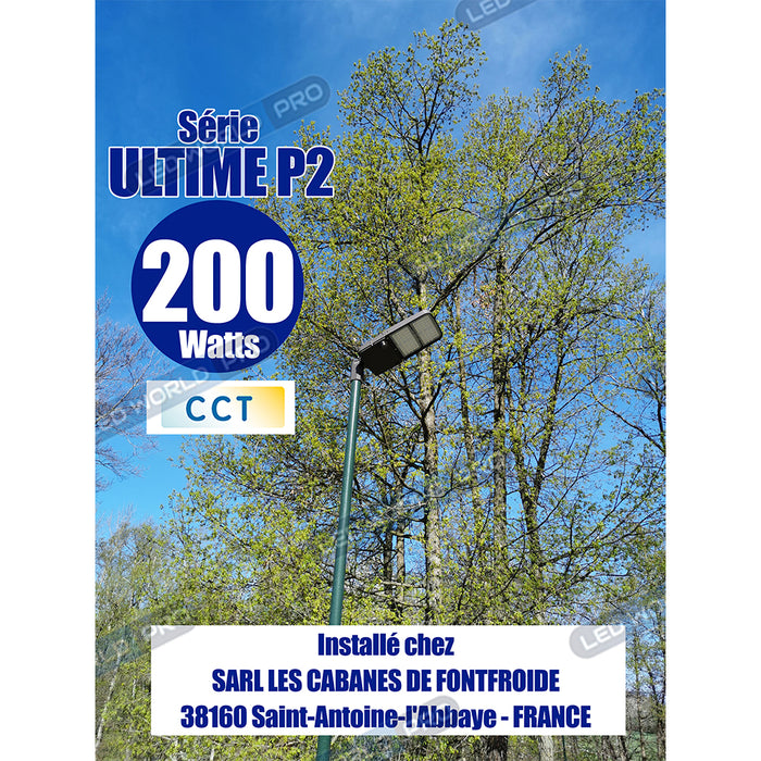 Pack de 10x Lampes de rue filaires - Série ULTIME P2 - CCT - Puissance ajustable 100 / 150 / 200 Watts - 180 Lumens/Watt - 53 x 30 x 6,5 cm - IP66 - Angle 150 x 90° - Tube d'insertion 60mm - Couleur Bronze foncé - Dimmable – Angle rotatif - Garantie 5 ans
