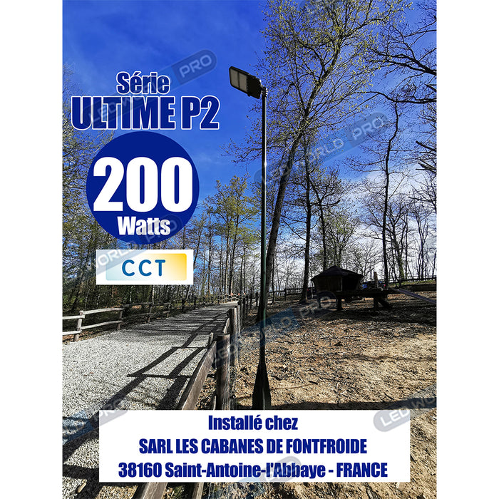 Pack de 10x Lampes de rue filaires - Série ULTIME P2 - CCT - Puissance ajustable 100 / 150 / 200 Watts - 180 Lumens/Watt - 53 x 30 x 6,5 cm - IP66 - Angle 150 x 90° - Tube d'insertion 60mm - Couleur Bronze foncé - Dimmable – Angle rotatif - Garantie 5 ans
