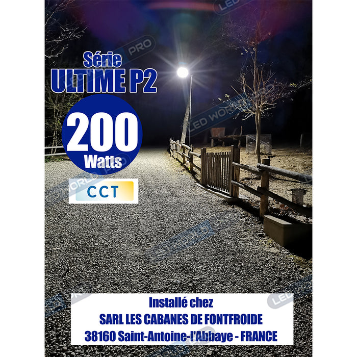 Pack de 10x Lampes de rue filaires - Série ULTIME P2 - CCT - Puissance ajustable 100 / 150 / 200 Watts - 180 Lumens/Watt - 53 x 30 x 6,5 cm - IP66 - Angle 150 x 90° - Tube d'insertion 60mm - Couleur Bronze foncé - Dimmable – Angle rotatif - Garantie 5 ans