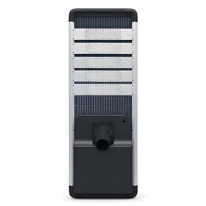 Lampe de rue solaire - Série HORIZON - 32 000 Lumens - 200 Watts - Couleur 6500K - Angle 150x70° - IP65 - Structure Aluminium - 1760x670x135 mm - Tube d'insertion 76mm - Régulateur MPPT - Garantie 3 ans