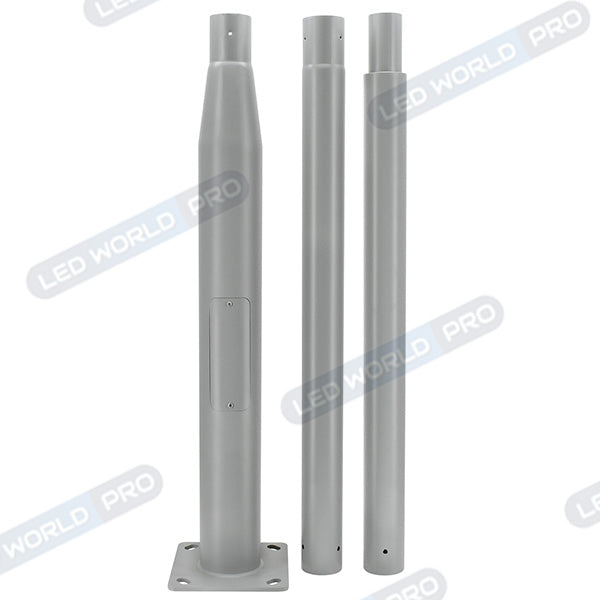 Mât / Poteau pour lampe de rue - Nouveau design - Série STANDARD V4 ECO avec trappe - 3 mètres - Entraxe latéral des trous 160mm - Couleur GRIS - Capuchon en plastique - Base de fondation en option