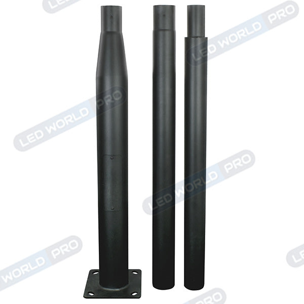 Mât / Poteau pour lampe de rue - Nouveau design - Série STANDARD V4 ECO avec trappe - 3 mètres - Entraxe latéral des trous 160mm - Couleur NOIR - Capuchon en plastique - Base de fondation en option