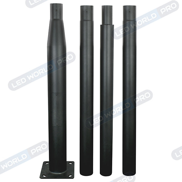 Mât / Poteau pour lampe de rue - Nouveau design - Série STANDARD V4 ECO avec trappe - 4 mètres - Entraxe latéral des trous 160mm - Couleur NOIR - Capuchon en plastique - Base de fondation incluse
