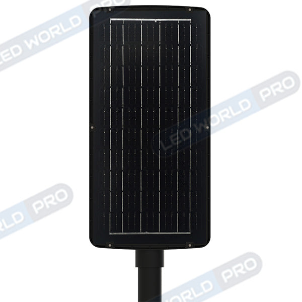 Pack de 8x Lampes de rue LED solaires - Série VIEW V2 EVO - 1200 Watts - 3600 Lumens - 6000k - Angle 140*70° - IP54 - 64 x 26 x 7 cm - Panneau Monocristallin - Batterie 20Ah - Détecteur de mouvement - Télécommande - Tube d'insertion 45mm