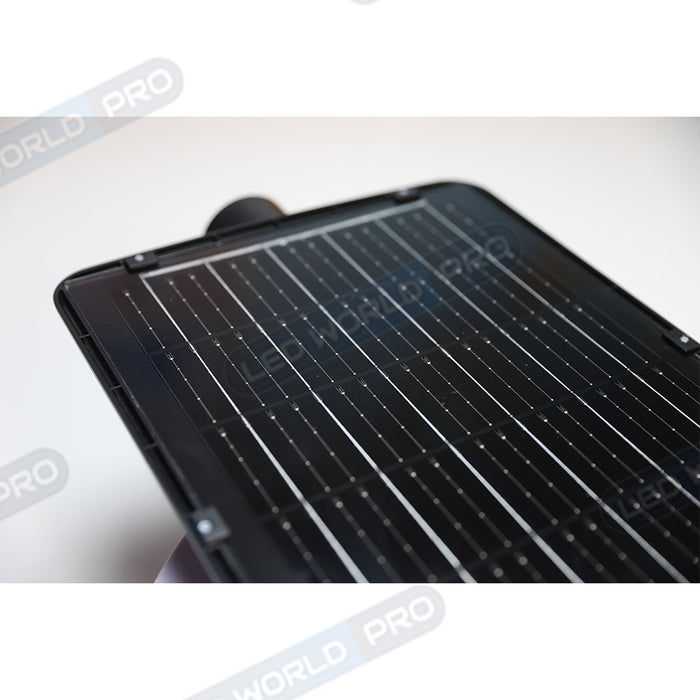 Pack lampadaire solaire complet 3 mètres : Lampadaire solaire - Série VIEW V2 EVO 1400 Watts - 4500 Lumens - 3000k + Mât STANDARD V4 ECO 3 mètres - Avec trappe + Support déporté 45mm