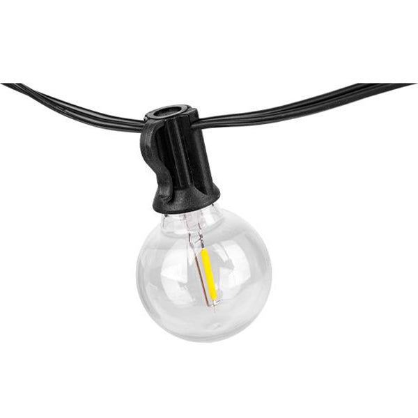 Guirlande lumineuse filaire de 36 ampoules - Série GUINGUETTE - Culot E12 - 25 Watts - 75 Lumens - Angle 360° - IP44 - 22 mètres - Couleur NOIR - Avec télécommande - 2700K