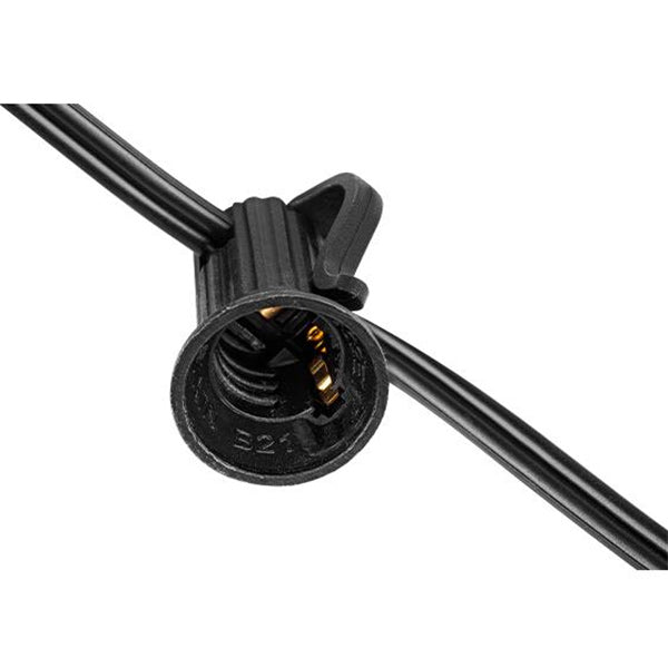 Guirlande lumineuse filaire de 36 ampoules - Série GUINGUETTE - Culot E12 - 25 Watts - 75 Lumens - Angle 360° - IP44 - 22 mètres - Couleur NOIR - Avec télécommande - 2700K