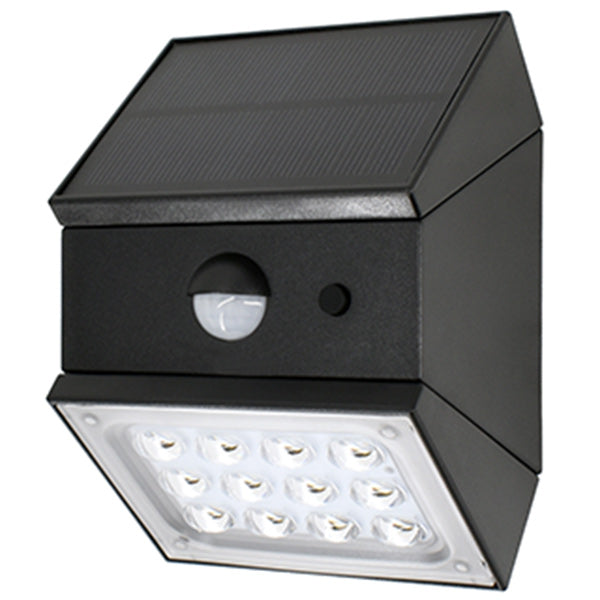 Pack de 10x Projecteurs muraux LED solaires - CCT(Couleur Changeante en Température) Série WALL V1 -  300 Lumens - Angle 120°x60° - IP65 - 95 x 88 x 74 mm - Modèle NOIR - 2 MODES - Avec détecteur de mouvement - Avec capteur crépusculaire - Garantie 5 ans