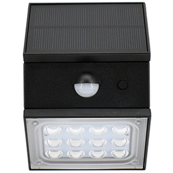 Pack de 10x Projecteurs muraux LED solaires - CCT(Couleur Changeante en Température) Série WALL V1 -  300 Lumens - Angle 120°x60° - IP65 - 95 x 88 x 74 mm - Modèle NOIR - 2 MODES - Avec détecteur de mouvement - Avec capteur crépusculaire - Garantie 5 ans