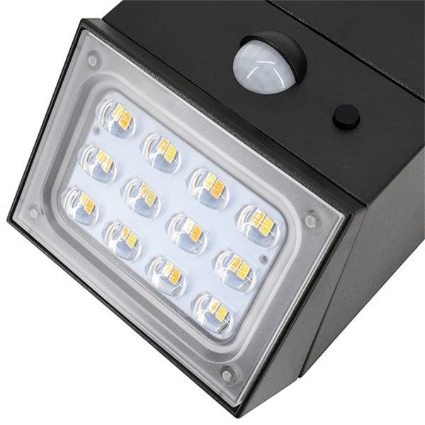 Pack de 10x Projecteurs muraux LED solaires - CCT(Couleur Changeante en Température) Série WALL V1 -  300 Lumens - Angle 120°x60° - IP65 - 95 x 88 x 74 mm - Modèle NOIR - 2 MODES - Avec détecteur de mouvement - Avec capteur crépusculaire - Garantie 5 ans