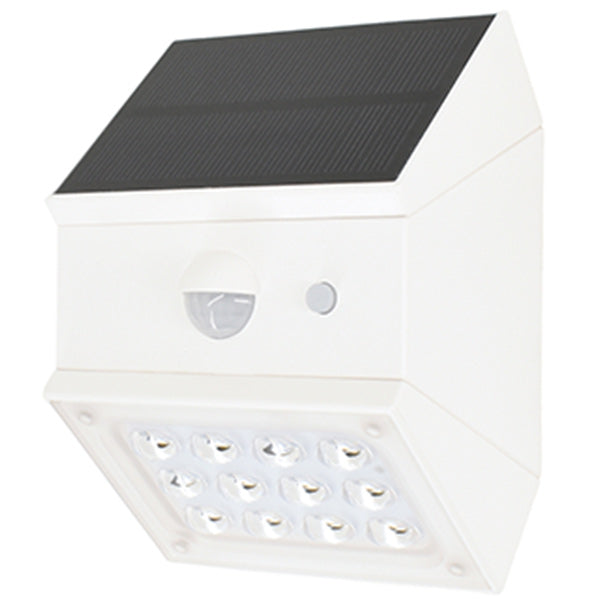 Pack de 10x Projecteurs muraux LED solaires - CCT(Couleur Changeante en Température) Série WALL V1 -  300 Lumens - Angle 120°x60° - IP65 - 95 x 88 x 74 mm - Modèle BLANC - 2 MODES - Avec détecteur de mouvement - Avec capteur crépusculaire - Garantie 5 ans
