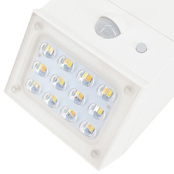 Pack de 10x Projecteurs muraux LED solaires - CCT(Couleur Changeante en Température) Série WALL V1 -  300 Lumens - Angle 120°x60° - IP65 - 95 x 88 x 74 mm - Modèle BLANC - 2 MODES - Avec détecteur de mouvement - Avec capteur crépusculaire - Garantie 5 ans