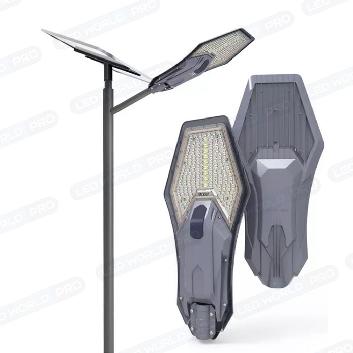 Pack lampadaire complet 3 mètres : Lampe de rue solaire Série INTERSTELLAR ELITE PIR - 800 Watts - 5600 Lumens - 6000K + Mât STANDARD V1 EVO ou Mât STANDARD V4 ECO 3 mètres