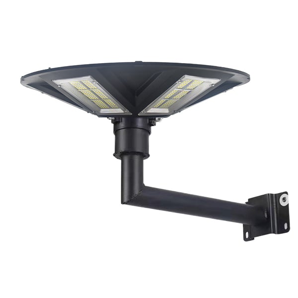 Lampe solaire pour extérieur - Série OVNI - Version HERCULE 500 - Rendu lumineux 500 Watts - 2200 lumens - Angle 360° - IP65 - Diamètre tube d'insertion 60/76mm - Avec détecteur de mouvement – Capteur crépusculaire - Avec télécommande - 6000k