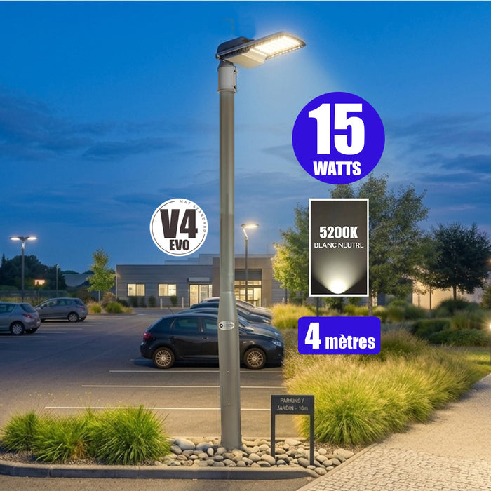 Pack lampadaire filaire complet 3/4/5/6 mètres au choix : Lampe filaire Série STAR200 + Mât EVO - Entraxe des trous 200mm - Noir