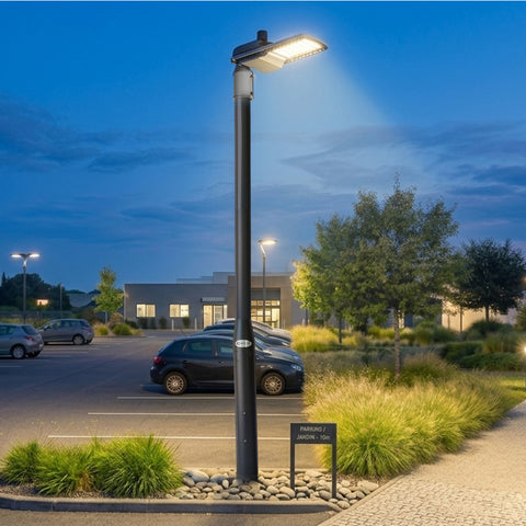 Pack lampadaire filaire complet 3/4/5/6 mètres au choix : Lampe filaire Série STAR200 + Mât EVO - Entraxe des trous 200mm - Noir