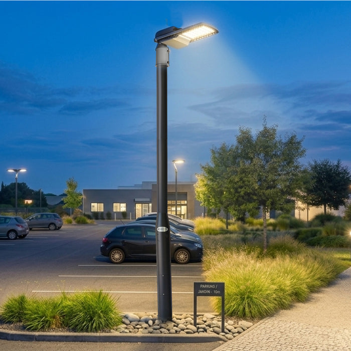 Pack lampadaire filaire complet 3/4/5/6 mètres au choix : Lampe filaire Série STAR200 + Mât EVO - Entraxe des trous 200mm - Noir