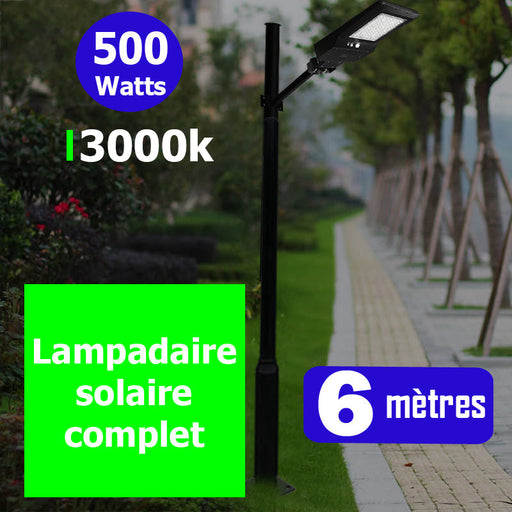 Pack lampadaire complet 6 mètres : Solaire - Lampe de rue et parking - Série STREET EVO 400 3000K + Mât STANDARD 6 mètres