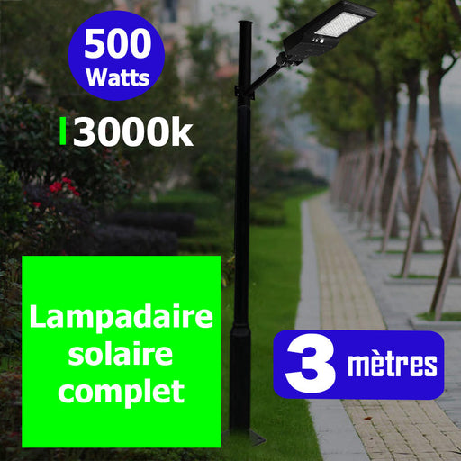Pack lampadaire complet 3 mètres : Solaire - Lampe de rue et parking - Série STREET EVO 400 3000K + Mât STANDARD 3 mètres
