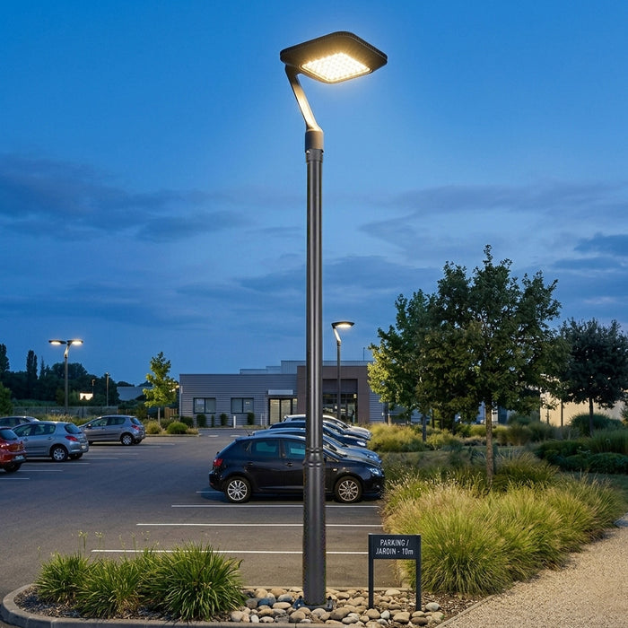 Pack lampadaire filaire complet 3/4/5/6 mètres au choix : Lampe filaire Série OVALI ALEN + Mât EVO - Entraxe des trous 200mm - Noir