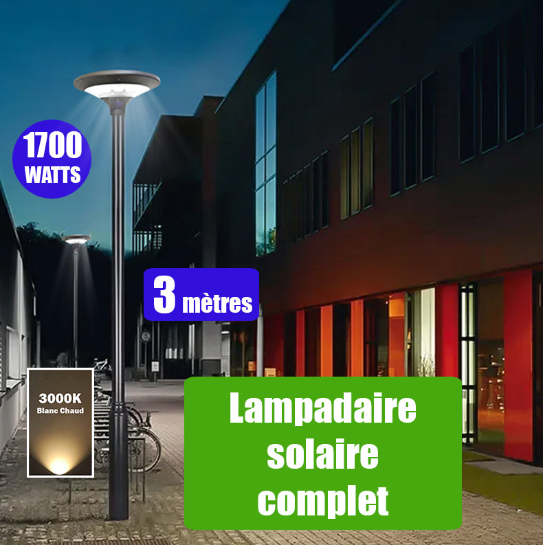 Pack lampadaire filaire complet 3 mètres : Lampe jardin / Parking - Série GARDIENNA CCT - 30/50/70 Watts - Jusqu'à 10 800 Lumens  - Modèle avec capteur crépusculaire - NOIR + Mât STANDARD V4 ECO 3 mètres NOIR avec trappe - Entraxe latéral des trous 160mm