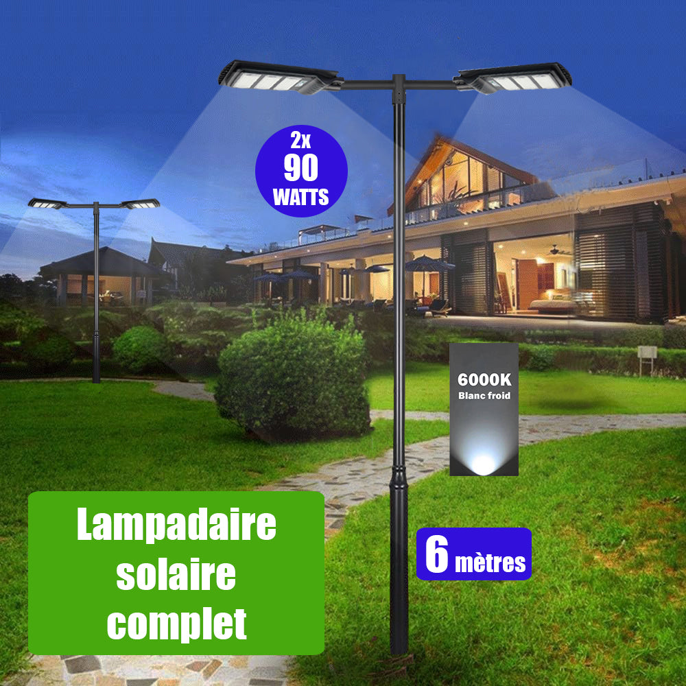 Pack lampadaire solaire complet double tête 6 mètres : 2x Solaires - LLED  World PRO