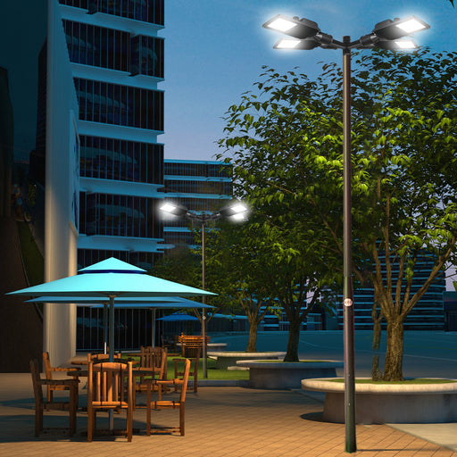 Pack lampadaire filaire complet quadruple tête 3/4/5/6 mètres au choix : 4x Lampes filaires Série STARPRO + Mât EVO - Entraxe des trous 200mm - Noir