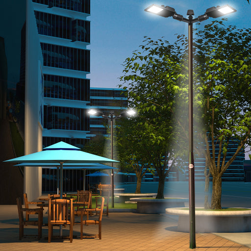 Pack lampadaire filaire complet triple tête 3/4/5/6 mètres au choix : 3x Lampes filaires Série STARPRO + Mât EVO - Entraxe des trous 200mm - Noir