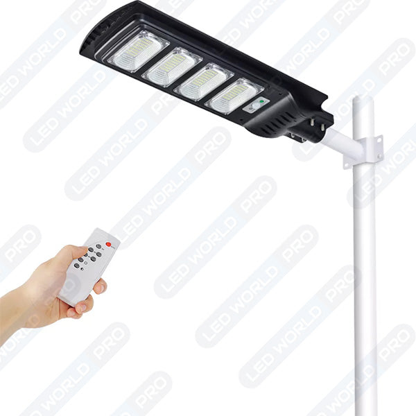 Solaire - Luminaire LED pour Candélabre / Lampe de rue et parking - Série VIEW - 150 Watts - Angle 120° - IP65 - 72 x 24 x 6 cm - Détecteur de mouvement PIR - Diamètre tube d’insertion 45mm - Capteur crépusculaire - Panneau solaire en silicium