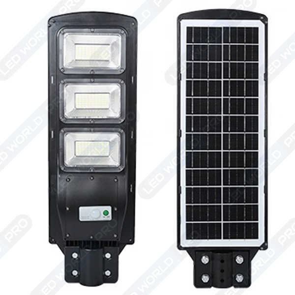 DERNIER DU STOCK : : Pack de 4x Lampes de rue et parking - Série VIEW - 90 Watts - Angle 60° - IP65 - 6000k - Avec détecteur de mouvement PIR - Avec capteur crépusculaire - Panneau solaire en silicium - Avec télécommande - Tube d’insertion 45mm