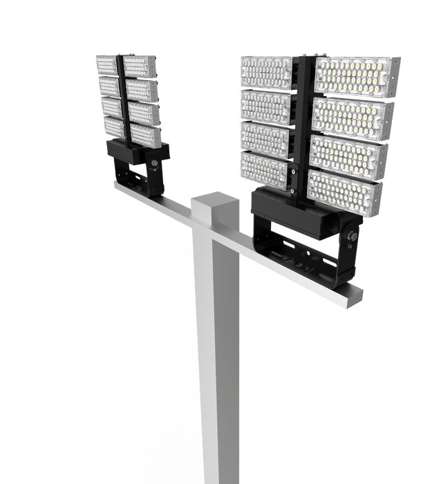 Projecteur haute puissance LED de stade filaire - Série Évasion - 960 Watts - 148 800 Lumens - 155 Lumens/Watt -  597 x 650 x 132 mm - Angle 20° / 40° / 60° / 90° / 140*100° / 120° au choix - IP65 - Rotatif - Transformateur Meanwell - Garantie 5 ans
