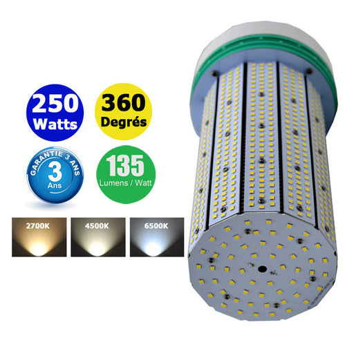 Ampoule LED E40 - Série CL8 - 250 Watts - 33 750  lumens - 135 lumens/Watt - 128 x 364 mm - Angle 360° - IP44 - Garantie 3 ans