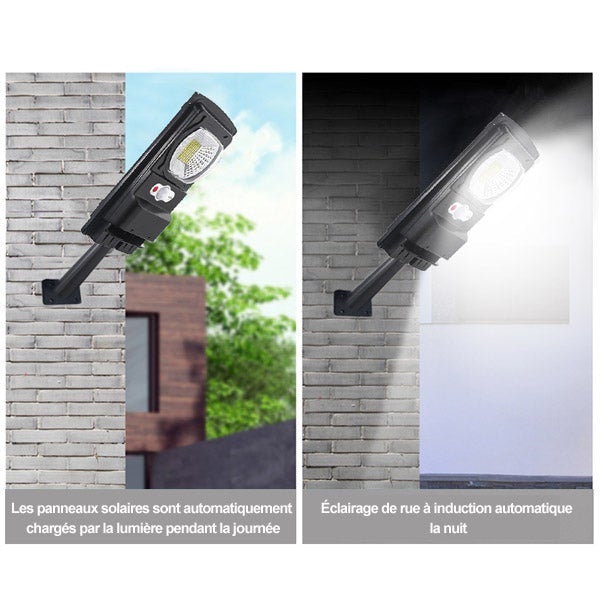 Pack de 2x Lampes de rue solaires - Série CYCLOPE - Rendu lumineux 80 Watts - Angle éclairage 180 ° - IP67 - 25 x 14 x 4 cm - Avec capteur crépusculaire – Support mural intégré – Couleur 6000K