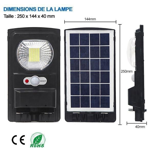 Pack de 10x Lampes de rue solaires - Série CYCLOPE - Rendu lumineux 80 Watts - Angle éclairage 180 ° - IP67 - 25 x 14 x 4 cm - Avec capteur crépusculaire – Support mural intégré – Couleur 6000K