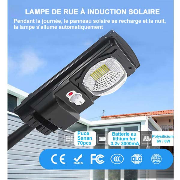 Pack de 10x Lampes de rue solaires - Série CYCLOPE - Rendu lumineux 80 Watts - Angle éclairage 180 ° - IP67 - 25 x 14 x 4 cm - Avec capteur crépusculaire – Support mural intégré – Couleur 6000K