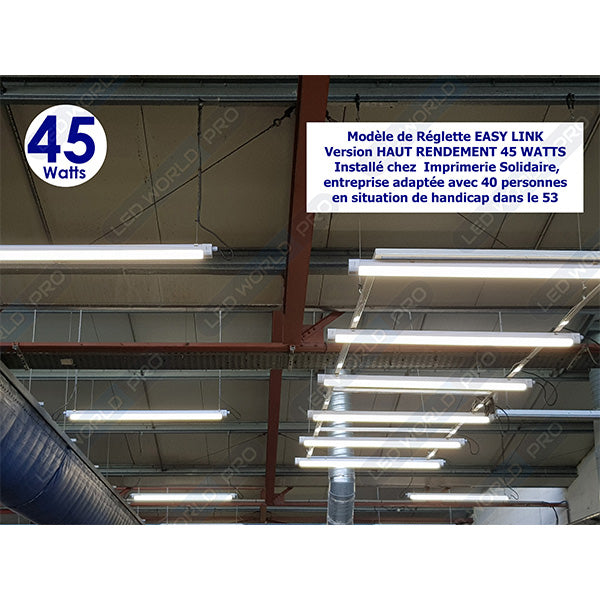 Pack de 12x Réglettes LED étanches connectables - Série EASY-LINK - Version HAUT RENDEMENT - 45 Watts - 6300 Lumens - 140 Lumens/Watt - 157 x 7 x 6 cm - Angle 120° - IP65 - 4000k / 5000k - Transformateur TRIDONIC - Garantie 5 ans