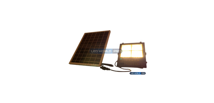 Projecteur LED solaire - Série AJUST - Couleur éclairage AJUSTABLE - 30 Watts - Angle 120° - Lampe 175 x 155 x 40 mm - Panneau 235 x 350 x 17 mm - IP65 - Télécommande - Garantie 3 ans